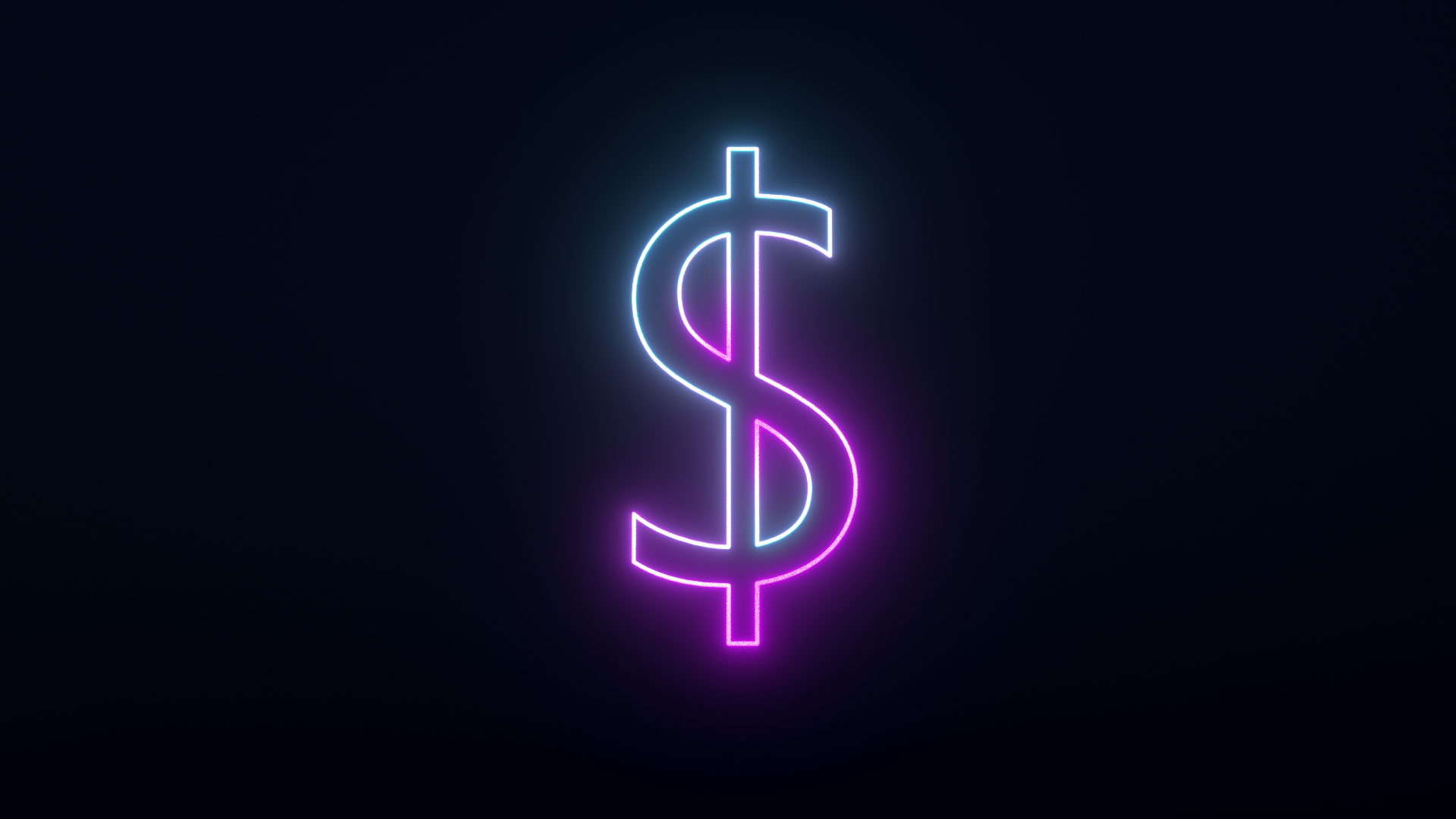 Neon dollar-sign sign glowing pink and blue